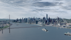 Struss bridge in front of a crowd of skyscrapers